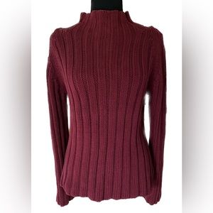 Eddie Bauer Burgundy Red Ribbed Mockneck Sweater Cotton